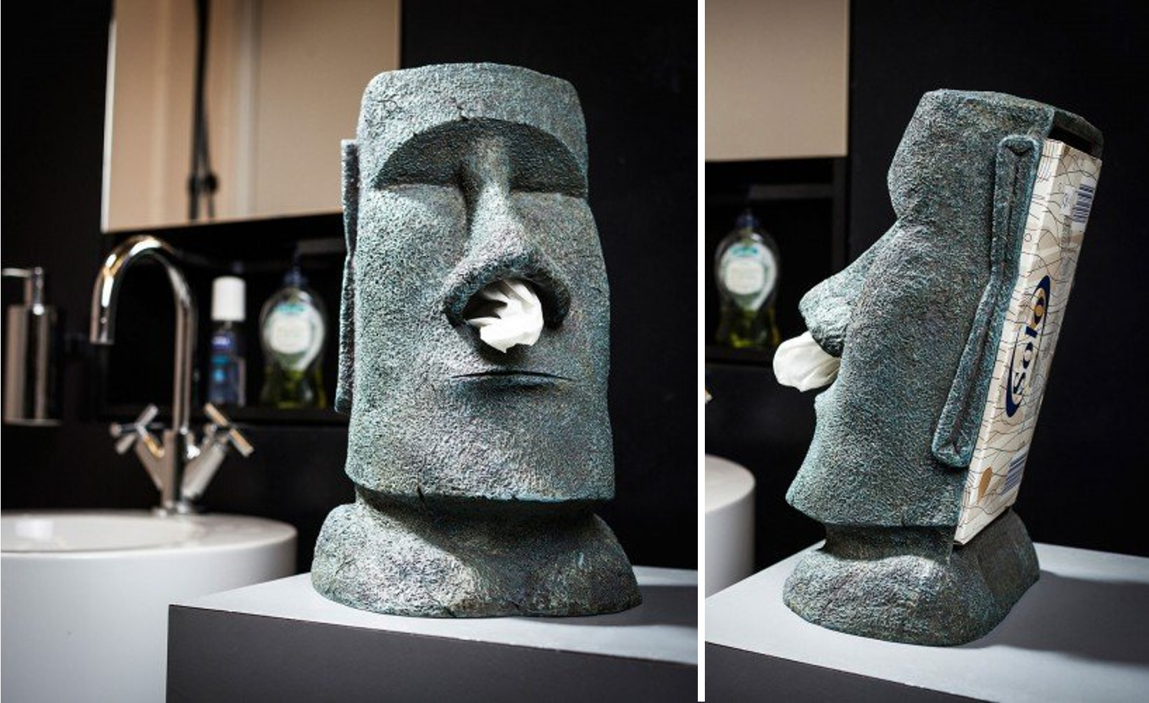 Ausgefallener Taschentuchspender Moai Figur